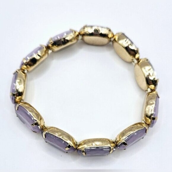Beautiful Purple Simulated Crystal and Gold Tone Stretch Bracelet. - Picture 4 of 5